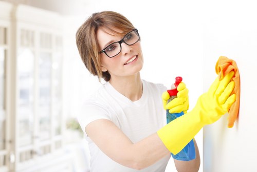 Technician assessing a pet stain on a carpet in a Belsize Park home